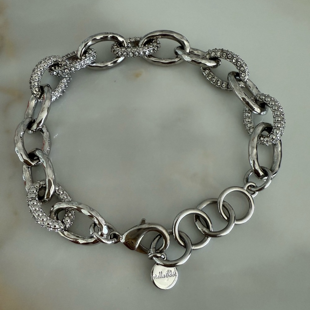 Stella & Dot Silver Chain Bracelet with Crystal Accents